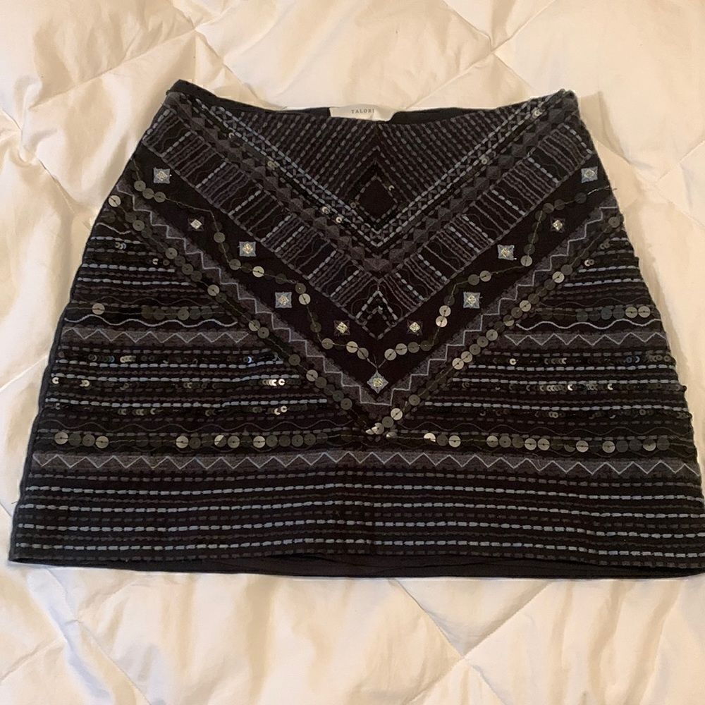 TALORI, mini skirt, small, embroidery/bedazzled, liner and side zip, like new